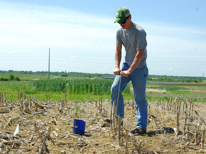 Man taking soil sample using soil probe