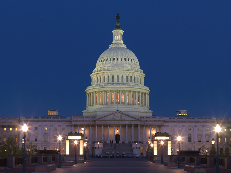 U.S. capitol building at dusk