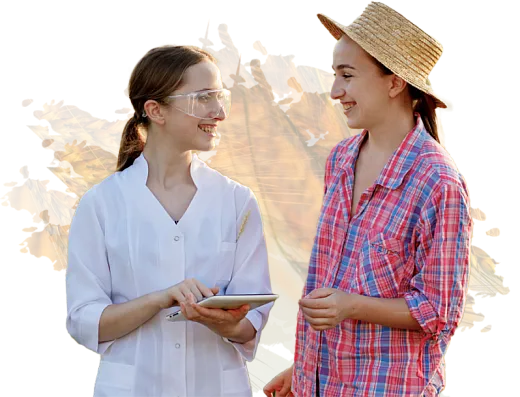 A scientist and farmer working together